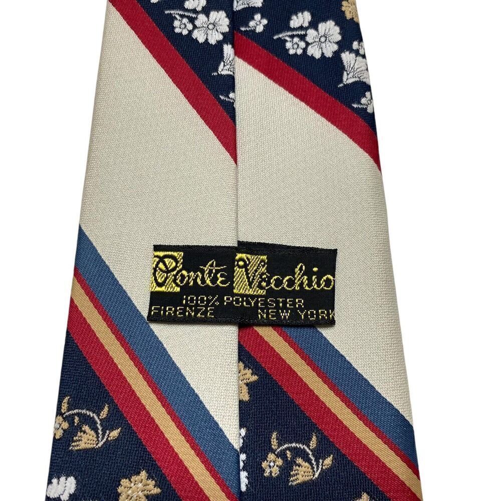 Vintage Ponte Vecchio  Men's Tie Necktie Wide Polyester Floral Stripe Disco - Picture 4 of 6